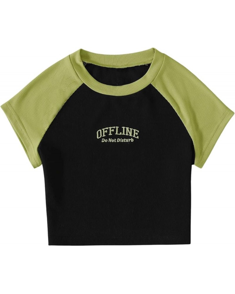 Women's Graphic Print Round Neck T Shirt Short Sleeve Crop Tee Tops Black Green Letter $14.69 T-Shirts