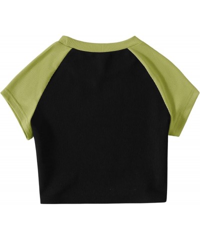 Women's Graphic Print Round Neck T Shirt Short Sleeve Crop Tee Tops Black Green Letter $14.69 T-Shirts