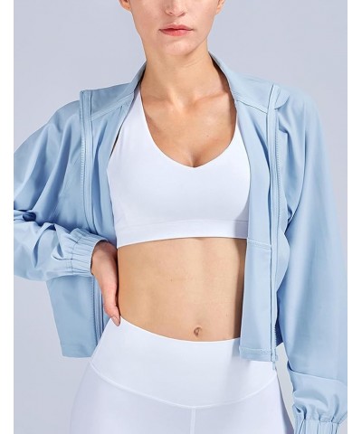 Womens Athletic Cropped Jacket Zip Up Long Sleeve Workout Tops Gym Yoga Running Sports Shirts Jackets Blue $13.76 Jackets