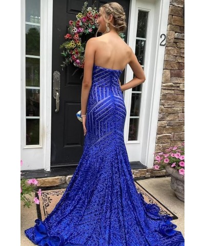 Women's Sparkly Sequin Prom Dress with Slit Floor Length Mermaid Strapless Wedding Party Ball Gowns with Pleated A-blush Pink...