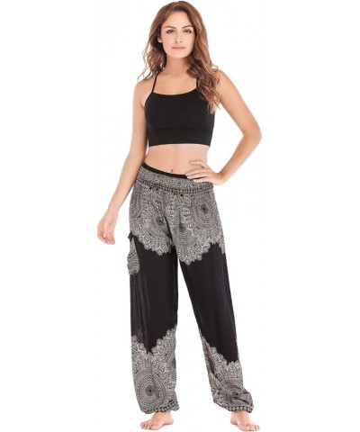 Womens Hippie Boho Lounge Yoga Pants Harem Palazzo Indian Pants with Pockets Flower Black $13.49 Activewear