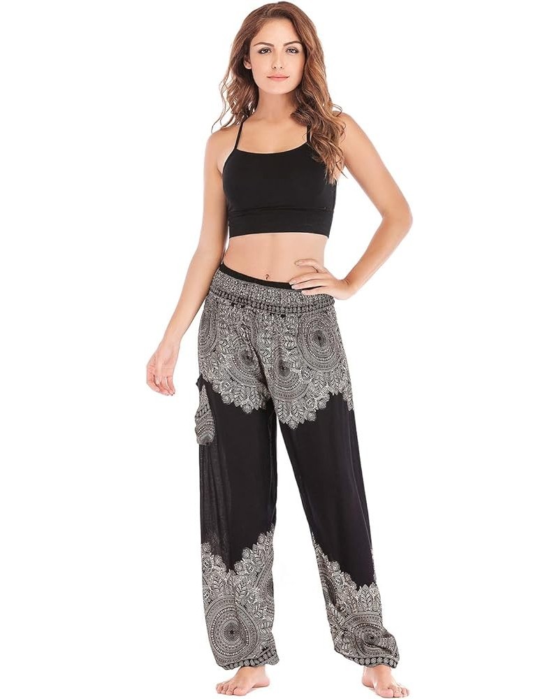 Womens Hippie Boho Lounge Yoga Pants Harem Palazzo Indian Pants with Pockets Flower Black $13.49 Activewear