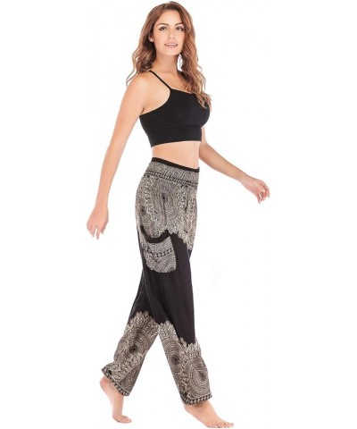 Womens Hippie Boho Lounge Yoga Pants Harem Palazzo Indian Pants with Pockets Flower Black $13.49 Activewear