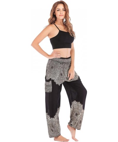 Womens Hippie Boho Lounge Yoga Pants Harem Palazzo Indian Pants with Pockets Flower Black $13.49 Activewear