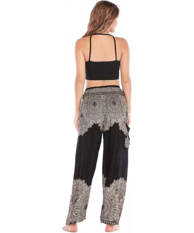 Womens Hippie Boho Lounge Yoga Pants Harem Palazzo Indian Pants with Pockets Flower Black $13.49 Activewear