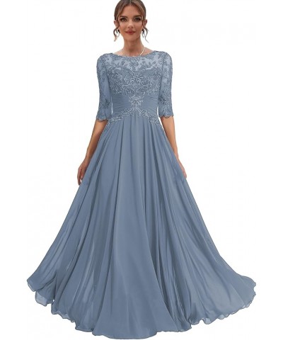 Lace Mother of The Bride Dresses for Women Chiffon Long Wedding Guest Dress Corset Evening Gown Dusty Blue $40.04 Dresses