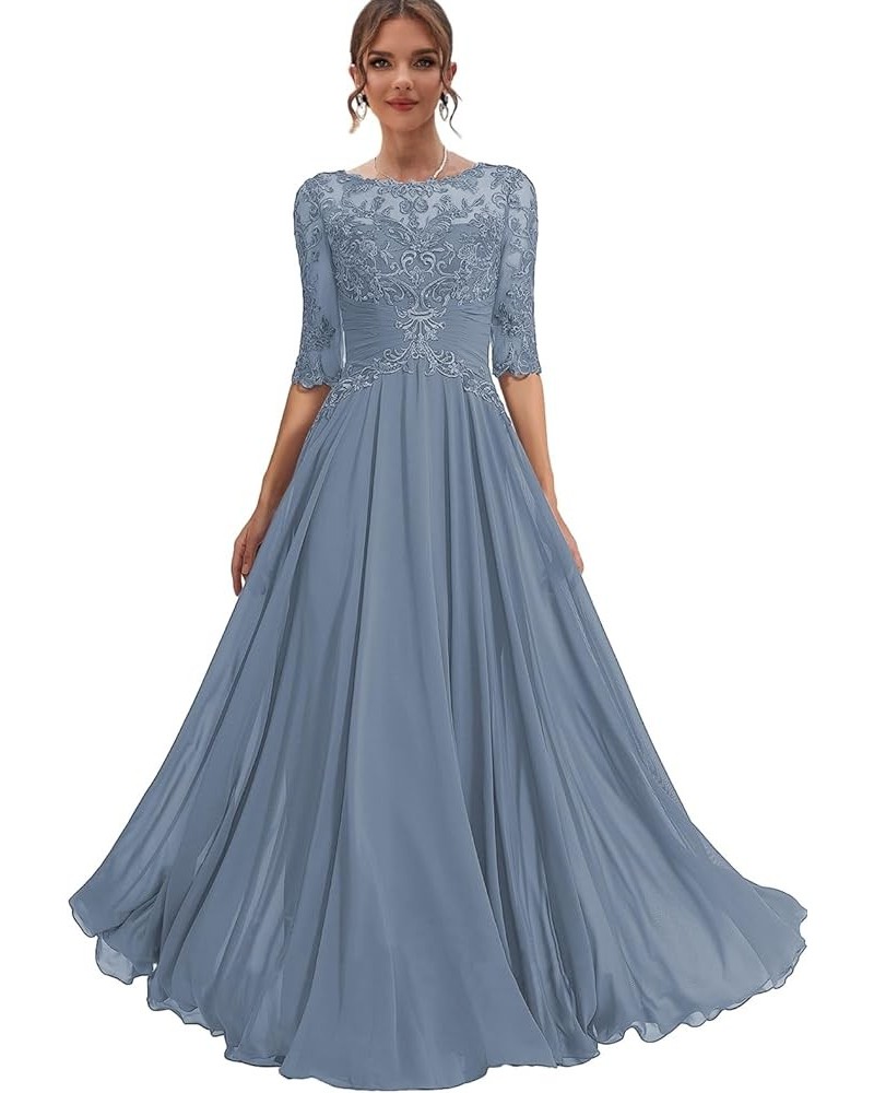 Lace Mother of The Bride Dresses for Women Chiffon Long Wedding Guest Dress Corset Evening Gown Dusty Blue $40.04 Dresses