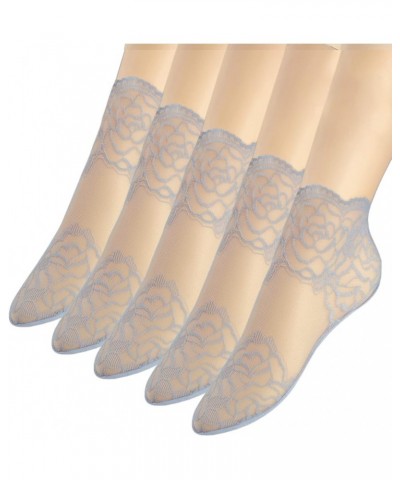 Lace Ankle Socks For Women - 5Pairs ruffle socks women - Fishnet Ankle Women Socks Gray $11.19 Socks