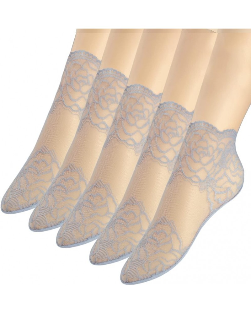 Lace Ankle Socks For Women - 5Pairs ruffle socks women - Fishnet Ankle Women Socks Gray $11.19 Socks