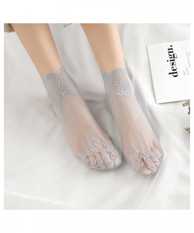 Lace Ankle Socks For Women - 5Pairs ruffle socks women - Fishnet Ankle Women Socks Gray $11.19 Socks