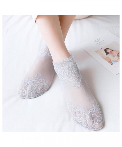 Lace Ankle Socks For Women - 5Pairs ruffle socks women - Fishnet Ankle Women Socks Gray $11.19 Socks