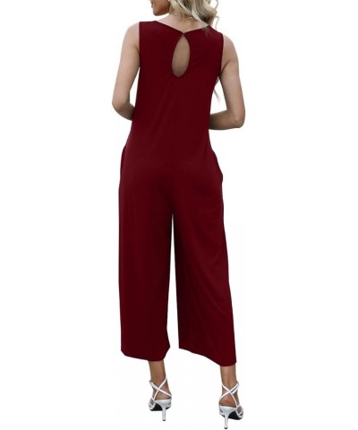 Women's Summer Casual Loose Tank Jumpsuit Sleeveless V Neck Jumpsuits Rompers with Pockets Wine Red $14.74 Jumpsuits