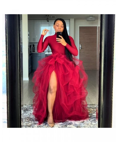 Poofy Skirts Long Tulle Skirt for Women Floor Length High Waist Fluffy Layered Special Occasion Half Dress Red $13.26 Skirts