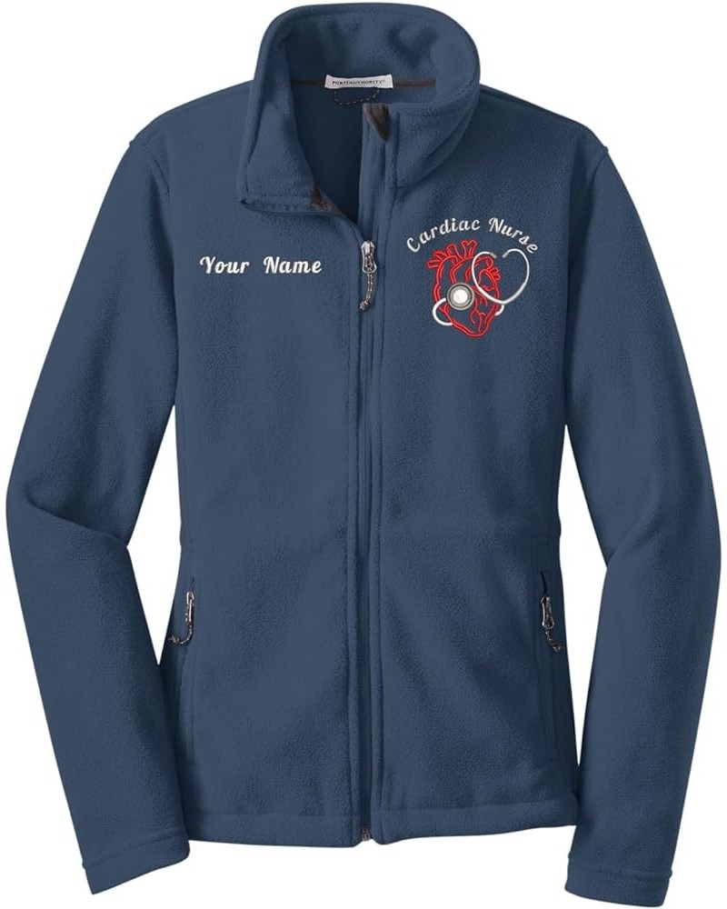 Personalized Cardiac Nurse Heart Embroidered Fleece Jacket Comfortable Warm Apparel Black Grey Blue Maroon Pink Steel Blue $1...