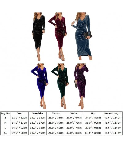 Women’s Elegant Velvet Dress Long Sleeve V-Neck Wrap Ruched Bodycon Cocktail Evening Maxi Dresses Wine Red Style 2 $24.63 Dre...