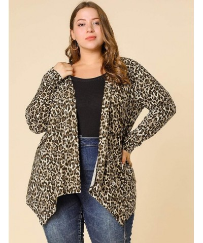 Women's Plus Size Cardigans Floral and Printed Asymmetric Hem Jackets Open Front 2024 Cardigans Brown $15.04 Sweaters