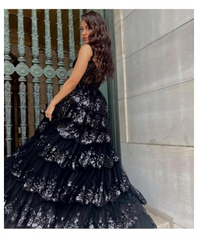 Lace Tulle Prom Dress Sparkly Long Layered Off Shoulder Ball Gowns with Slit Emerald Green $55.80 Dresses