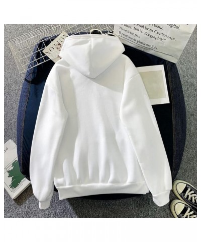 Cute Hoodies for Girls 10-12 Years Old Women Sweater Casual Pocket Drawstring Long-Sleeved Hoodie Cat Print White $8.67 Tops