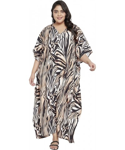 Gypsie Blu Women Floral Kaftan Plus Size Caftan Dress Long Tunic Maxi Casual Beach Dress Brown Zebra $10.80 Swimsuits