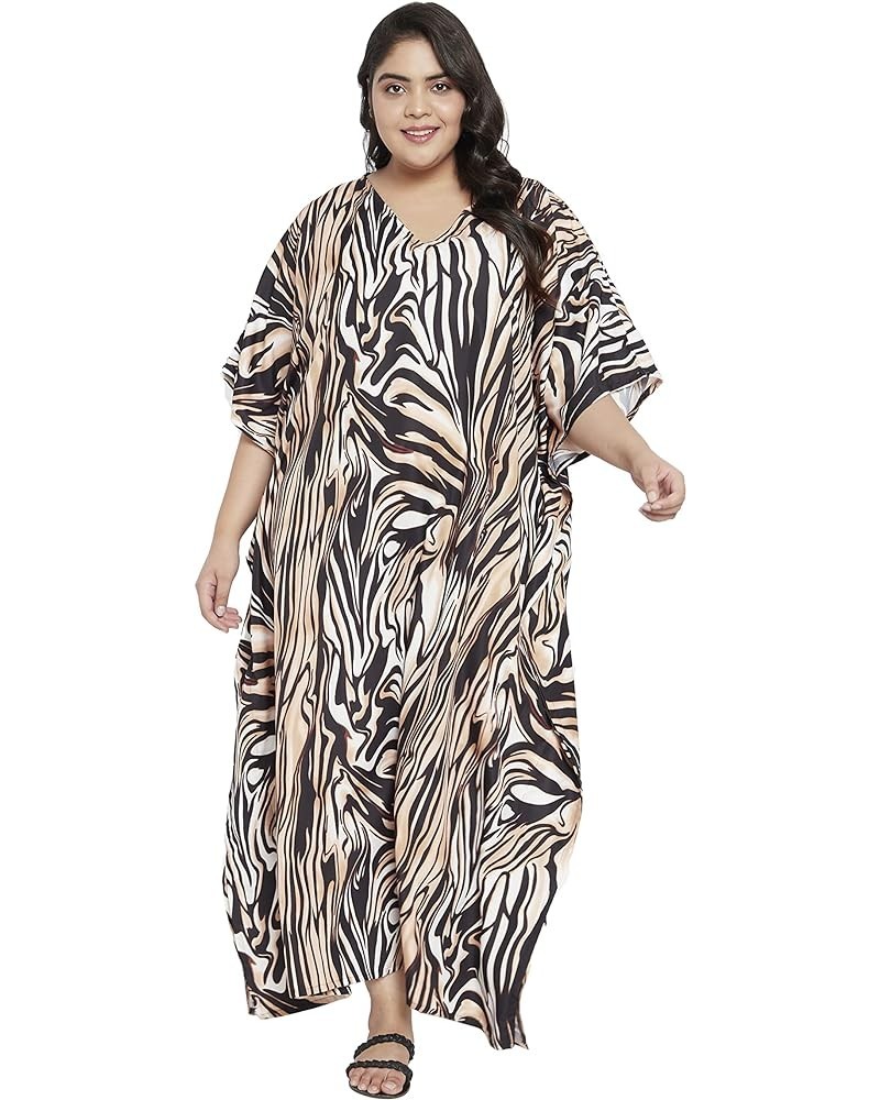 Gypsie Blu Women Floral Kaftan Plus Size Caftan Dress Long Tunic Maxi Casual Beach Dress Brown Zebra $10.80 Swimsuits