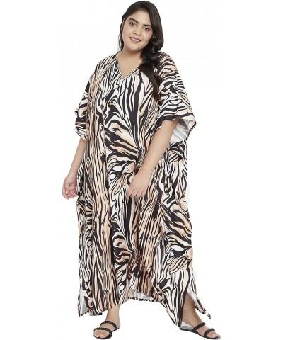 Gypsie Blu Women Floral Kaftan Plus Size Caftan Dress Long Tunic Maxi Casual Beach Dress Brown Zebra $10.80 Swimsuits