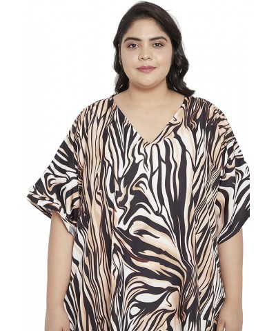 Gypsie Blu Women Floral Kaftan Plus Size Caftan Dress Long Tunic Maxi Casual Beach Dress Brown Zebra $10.80 Swimsuits