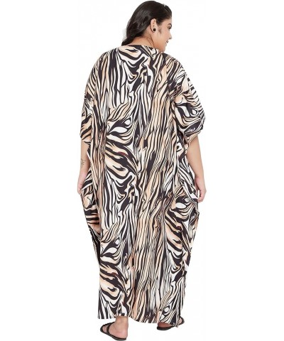 Gypsie Blu Women Floral Kaftan Plus Size Caftan Dress Long Tunic Maxi Casual Beach Dress Brown Zebra $10.80 Swimsuits