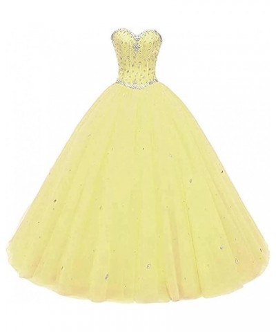 Women's Cap Sleeves Crystals Ball Gowns Tulle Long Quinceanera Dresses D-yellow $48.65 Dresses