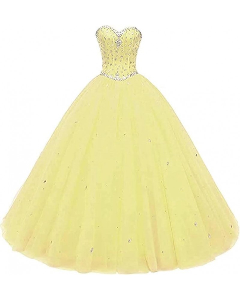 Women's Cap Sleeves Crystals Ball Gowns Tulle Long Quinceanera Dresses D-yellow $48.65 Dresses