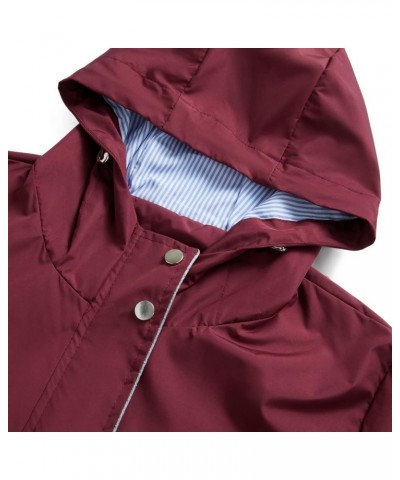 Women's Hooded Rain Jacket Long Waterproof Raincoat Casual Full Zip Anorak Midi Windbreaker Pockets Burgundy $28.90 Coats