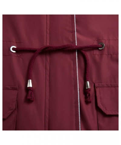 Women's Hooded Rain Jacket Long Waterproof Raincoat Casual Full Zip Anorak Midi Windbreaker Pockets Burgundy $28.90 Coats