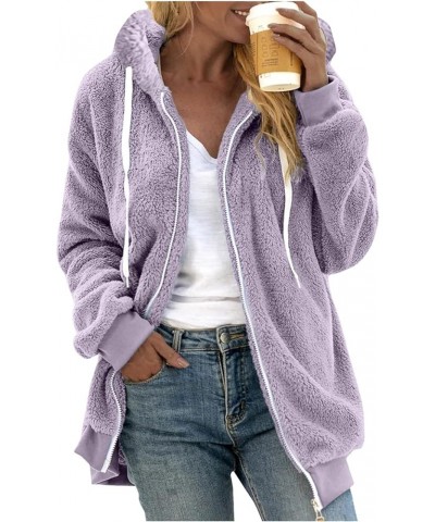 Casual Fleece Jacket Women Zip Hooded Sweater With Pockets Open Front Plus Size Winter Warm Outwears 2-purple $6.95 Jackets