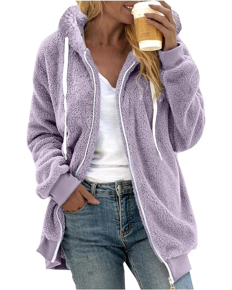 Casual Fleece Jacket Women Zip Hooded Sweater With Pockets Open Front Plus Size Winter Warm Outwears 2-purple $6.95 Jackets