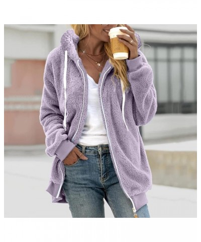 Casual Fleece Jacket Women Zip Hooded Sweater With Pockets Open Front Plus Size Winter Warm Outwears 2-purple $6.95 Jackets