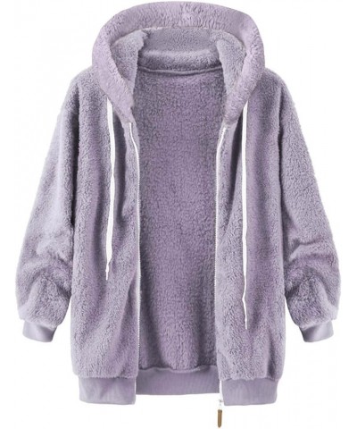 Casual Fleece Jacket Women Zip Hooded Sweater With Pockets Open Front Plus Size Winter Warm Outwears 2-purple $6.95 Jackets