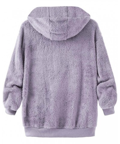 Casual Fleece Jacket Women Zip Hooded Sweater With Pockets Open Front Plus Size Winter Warm Outwears 2-purple $6.95 Jackets