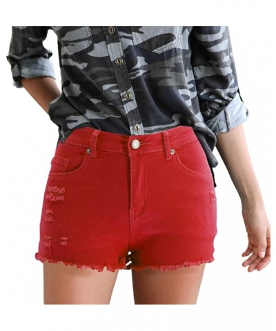 Womens Jean Shorts Denim Shorts High Waisted Casual Summer Shorts Cut Off New Spring and Summer Ripped Elastic Red $8.50 Shorts