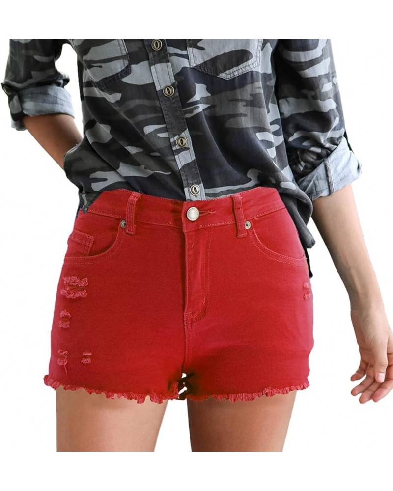 Womens Jean Shorts Denim Shorts High Waisted Casual Summer Shorts Cut Off New Spring and Summer Ripped Elastic Red $8.50 Shorts