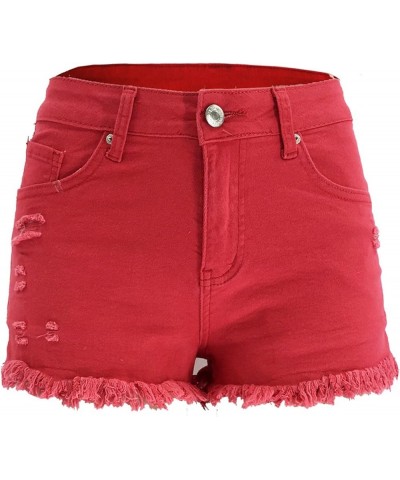 Womens Jean Shorts Denim Shorts High Waisted Casual Summer Shorts Cut Off New Spring and Summer Ripped Elastic Red $8.50 Shorts