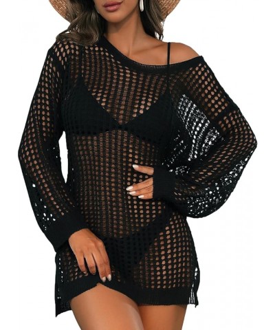 Swimsuit Cover Up Women Crochet Tops Side Split Swim Bikini Bathing Suit Beach Coverups Loose Fit Swimwear Dress Black 02 $17...