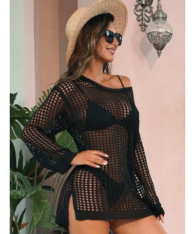 Swimsuit Cover Up Women Crochet Tops Side Split Swim Bikini Bathing Suit Beach Coverups Loose Fit Swimwear Dress Black 02 $17...