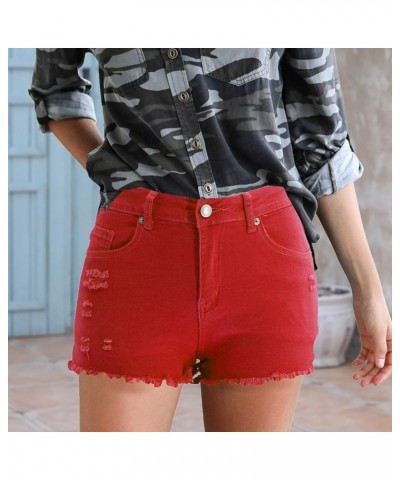 Womens Jean Shorts Denim Shorts High Waisted Casual Summer Shorts Cut Off New Spring and Summer Ripped Elastic Red $8.50 Shorts