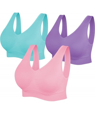 Womens Sports Bras, Yoga Comfort Seamless Stretchy Sports Bra for Women 3 Pack Pink Purple Lake Blue $15.33 Lingerie