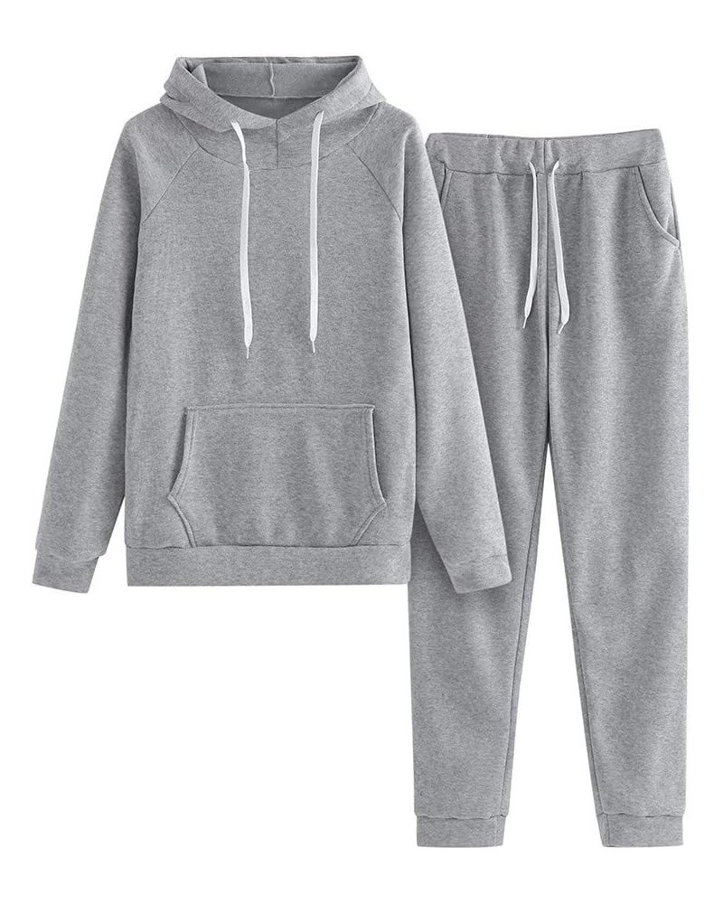 Women 2 Piece Hoodie Tracksuit Jogger Pant Outfits Women Solid Color Hooded Sweatshirt and Pant Tracksuit Sport Suit A2-grey ...