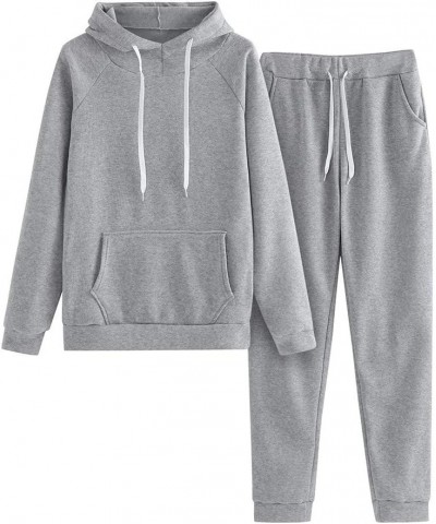 Women 2 Piece Hoodie Tracksuit Jogger Pant Outfits Women Solid Color Hooded Sweatshirt and Pant Tracksuit Sport Suit A2-grey ...