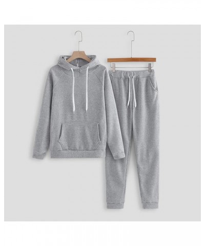 Women 2 Piece Hoodie Tracksuit Jogger Pant Outfits Women Solid Color Hooded Sweatshirt and Pant Tracksuit Sport Suit A2-grey ...