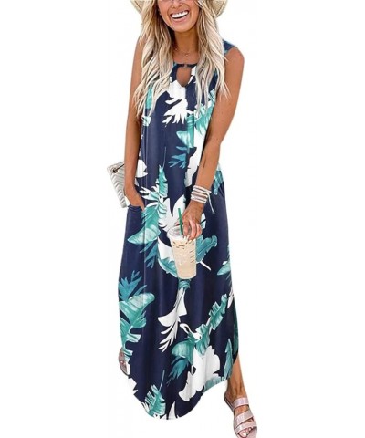 Womens Dresses Sleeveless Casual Loose Long Maxi Summer Beach Cover Ups Sun Boho Dress Split with Pockets Floral Blue $15.30 ...