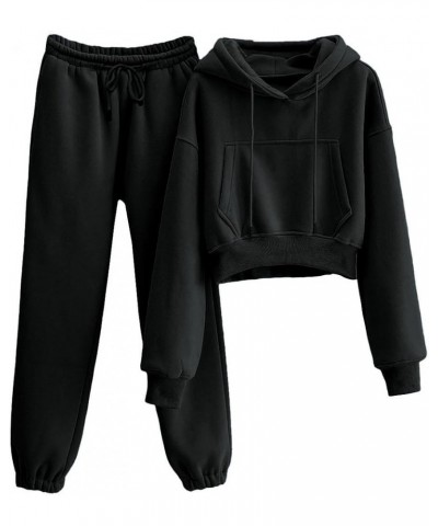 Womens 2 Piece Sweatsuits Outfits Pullover Crop Hoodie Sweatshirt Jogger Pants Tracksuit Set Black $18.72 Activewear