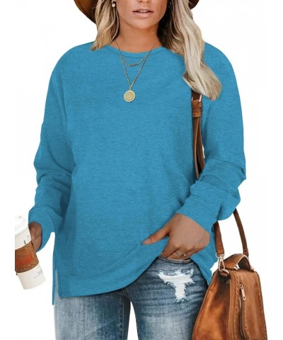 Plus-Size Sweatshirts for Women Casual Tops Side Slit Pullovers Shirts Bold Blue $10.54 Hoodies & Sweatshirts