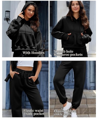 Womens 2 Piece Sweatsuits Outfits Pullover Crop Hoodie Sweatshirt Jogger Pants Tracksuit Set Black $18.72 Activewear